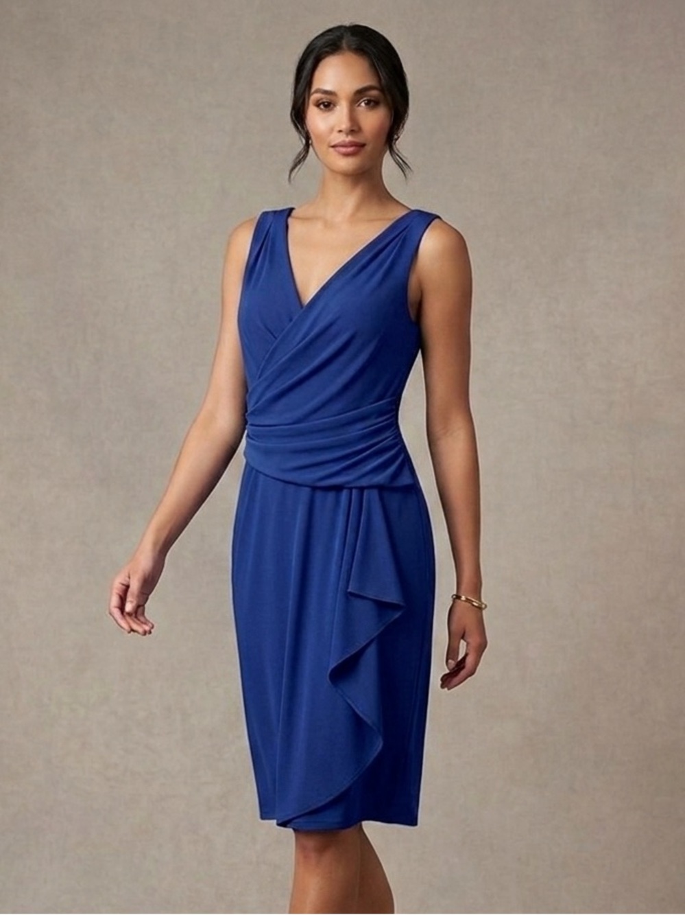 Adrianna Papell size 10 Sleeveless Blue V-Neck Wrap Sheath Dress